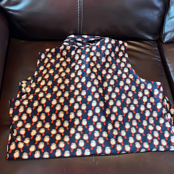 Halo Navy Red Tail Bird All Over Print Button Up Sleeveless Top size S/M - Picture 10 of 12